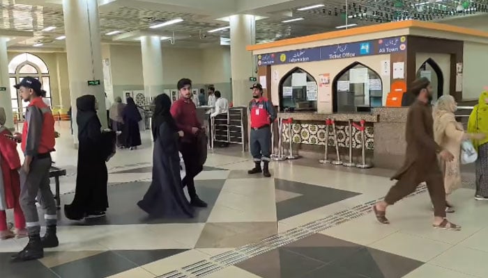 The image shows an inside view of Anarkali station of the Orange Line in Lahore on on April 4, 2026. — Facebook@TheMaryamNSharif/Screengrab
