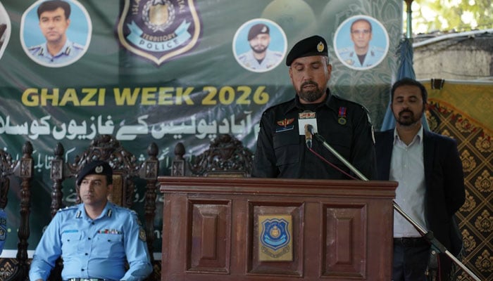 The image shows a glimpse of a ceremony of the Islamabad Police marking Ghazi Week on April 6, 2026. — Facebook@islamabadpolice