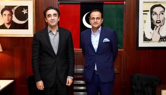 Pakistan Peoples Party (PPP) Chairman Bilawal Bhutto Zardari  is seen with Karachi Mayor Murtaza Wahab on April 6, 2026. — Facebook@Bilawalhouse