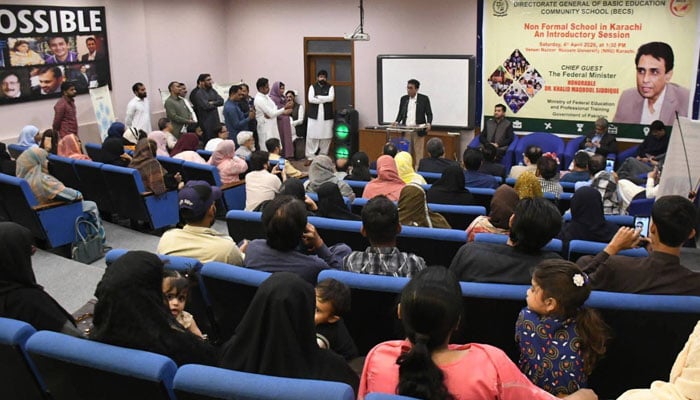 Federal Minister for Education and Professional Training Dr Khalid Maqbool Siddiqui addressing an event on April 6, 2026. — Facebook@Dr. Khalid Maqbool Siddiqui