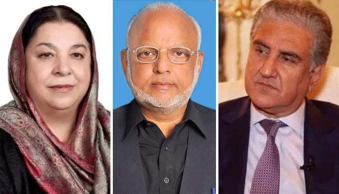 (from left) PTI leaders Yasmin Rashid, Ejaz Chaudhary and Shah Mahmood Qureshi. — Punjab Assembly/Senate of Pakistan/AFP/File