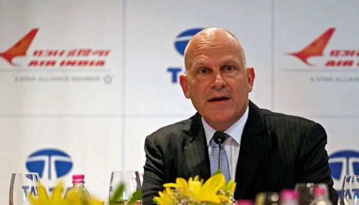 Campbell Wilson, then-chief executive officer (CEO) of Air India addresses a media briefing in Gurgaon on Feb 28, 2023. — AFP/File