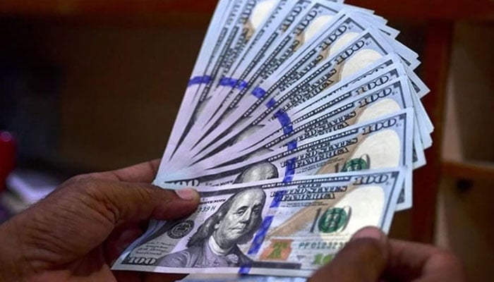 Representational image of a foreign currency dealer holding US dollar notes at a currency market in Karachi on July 19, 2022. — AFP