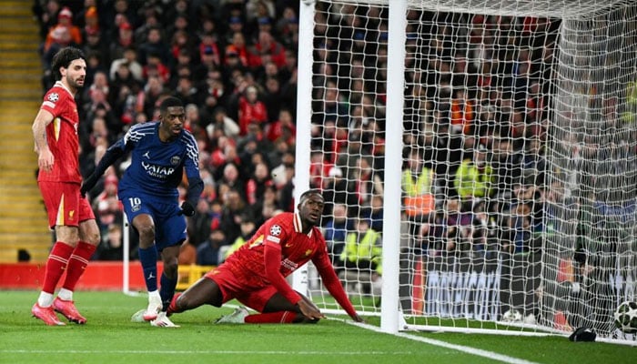 Ousmane Dembele celebrates after scoring for PSG against Liverpool at Anfield in the Champions League last season. — AFP/File