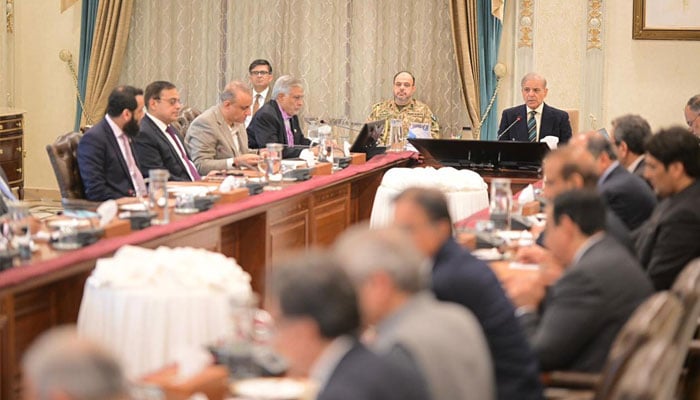 Prime Minister Shehbaz Sharif chairs a meeting regarding austerity and the enforcement of measures taken for conservation of fuel, in Islamabad on April 7, 2026. — PID