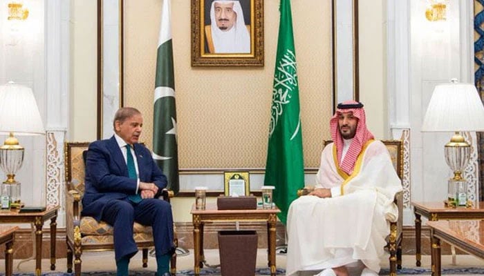 Prime Minister Shehbaz Sharif meets Saudi Crown Prince Mohammad bin Salman on June 6, 2025. — X/@Saudi_Gazette