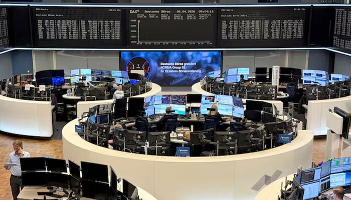 The German share price index DAX graph is pictured at the stock exchange in Frankfurt, Germany, April 8, 2026.—Reuters