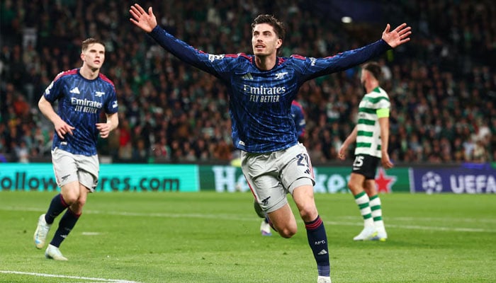 Arsenals Kai Havertz celebrates scoring their first goal, April 7, 2026. —Reuters