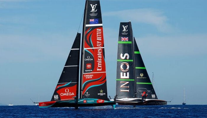 Britannia and Emirates Team New Zealand in action during race nine. —Reuters/File
