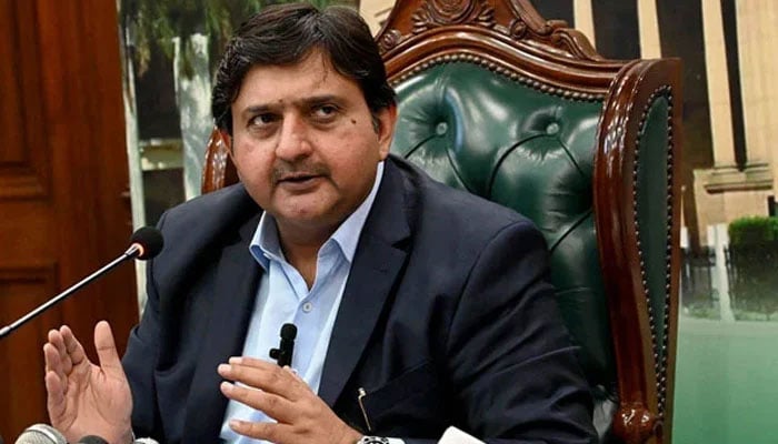 Speaker Punjab Assembly Malik Ahmed Khan addresses a press conference at Punjab Assembly on July 26, 2024. — APP