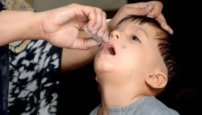 A health worker administers polio drops to a child during the Polio-Free Pakistan drive on September 11, 2024. —INP