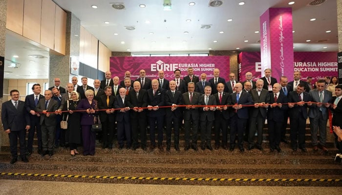 The image shows a group photo at the opening ceremony of the Eurasia Higher Education Summit (EURIE) 2026on April 7, 2026. — Facebook@euriesummit