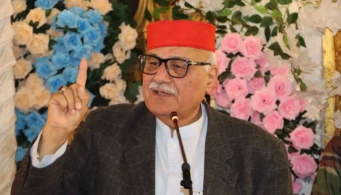 Provincial president of the Awami National Party (ANP) Mian Iftikhar Hussain addresses an event on November 27, 2024. — Facebook@ANPMarkaz