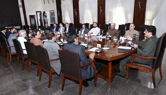 Sindh Chief Minister Syed Murad Ali Shah chairing a meeting  on April 8, 2026. — Facebook@SindhCMHouse