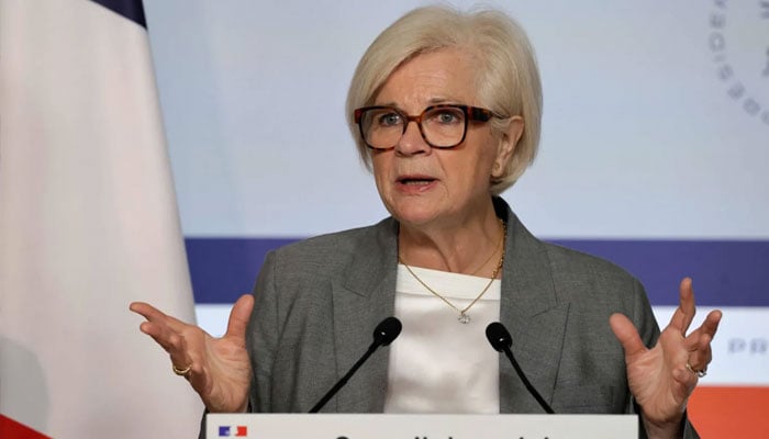 Frances Defense Minister Catherine Vautrin speaks during the press conference following the weekly cabinet meeting at the Elysee Palace in Paris on April 8, 2026. —AFP