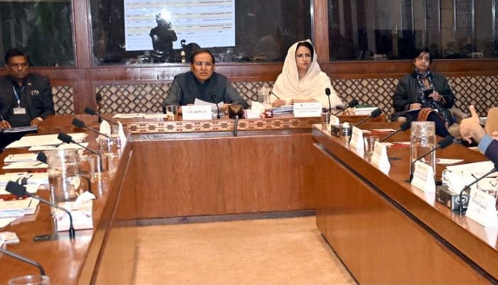 Senator Dilawar Khan chairing a meeting of the Senate Standing Committee on Inter-Provincial Coordination  on April 8, 2026. — Facebook@Pakistansenate