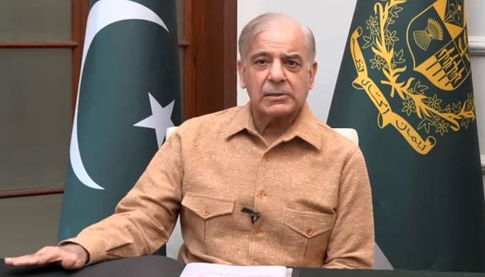 PM Shehbaz Sharif addresses the nation on April 3, 2026. — Screengrab via Geo News