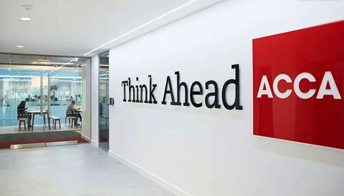Association of Chartered Certified Accountants (ACCA) logo can be seen on the wall of its office. — Facebook@Skans.Sialkot/File