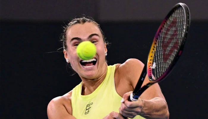 Aryna Sabalenka hits a return to Marta Kostyuk in the Brisbane International final. —AFP/File