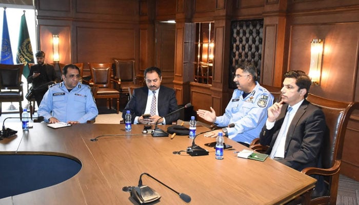 Inspector General of Police (IGP) Islamabad, Syed Ali Nasir Rizvi chairing a meeting on April 9, 2026. — APP