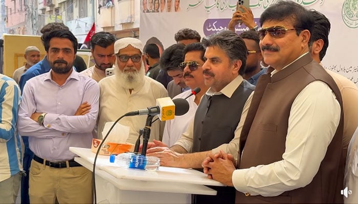 Sindh Minister for Local Government Syed Nasir Hussain Shah addressing an event on April 9, 2026. — Facebook@SNasirHussainshah/Screengrab