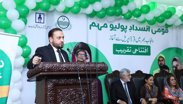 Punjab Health Minister Khawaja Imran Nazir addressing an event on April 10, 2026. — Facebook@KhawajaImranOfficial