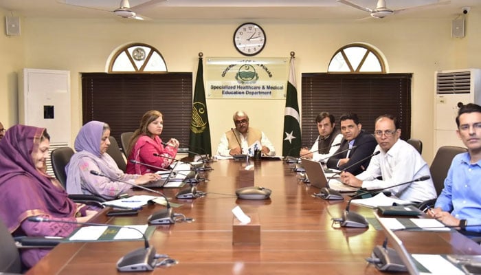 Punjab Health Minister Khawaja Salman Rafique chairing a meeting on April 10, 2026. — Facebook@SalmanRafiquePK
