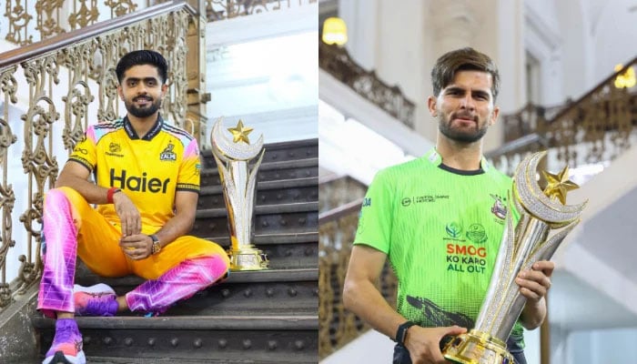 This collage of pictures shows Peshawar Zalmi captain Babar Azam (left) and Lahore Qalandars Shaheen AfridiZalmi hold dominant 11 9 record in PSL over Qalandars. — PCB