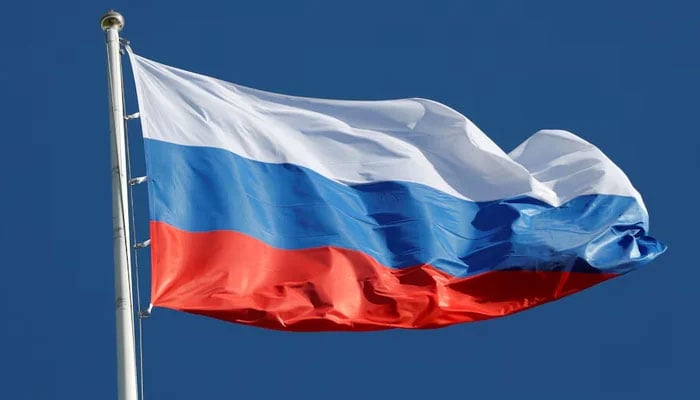 A view shows the state flag of Russia before a meeting of Russian President Vladimir Putin with French President Emmanuel Macron in St. Petersburg, Russia, May 24, 2018. — Reuters