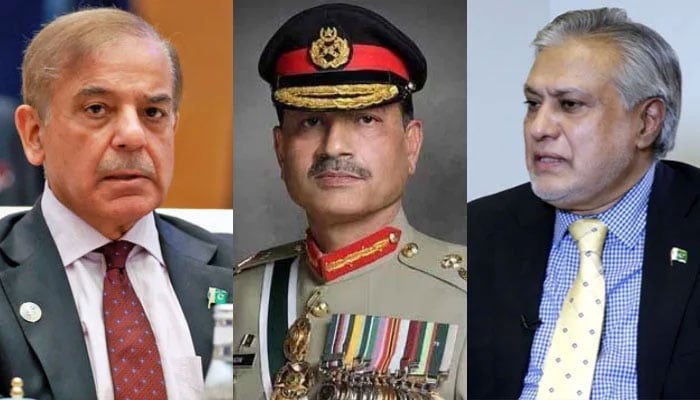 (From left to right) This collage of pictures shows Prime Minister Shehbaz Sharif, Chief of Defence Forces and Chief of Army Staff Field Marshal Asim Munir and Deputy Prime Minister Ishaq Dar. — AFP/ISPR/Radio Pakistan