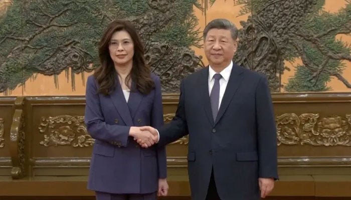 Cheng Li-wun, chairperson of the Kuomintang (KMT), Taiwan’s largest opposition party, shakes hands with Chinese President Xi Jinping at the Great Hall of the People in Beijing, China on April 10, 2026. — Reuters