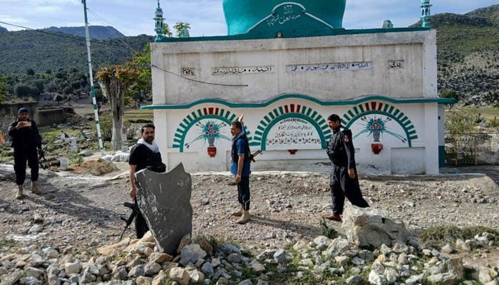 The personnel of the Kohat police are seen in the remote hilly area of Tor Chappar in Darra Adamkhel on April 11, 2026. — Facebook@dpokohat