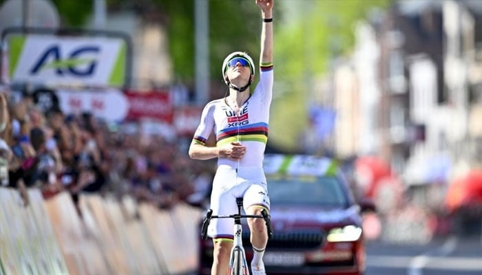 Tadej Pogacar celebrating his victory. —AFP/File