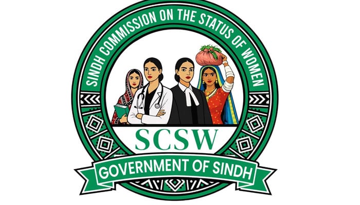 The image shows the logo of the  Sindh Commission on the Status of Women (SCSW). — Facebook@SCSWPK