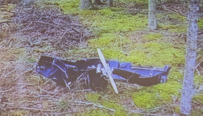 The image of a drone is displayed on a screen during a press conference in Kouvola, Finland March 29, 2026.—Reuters