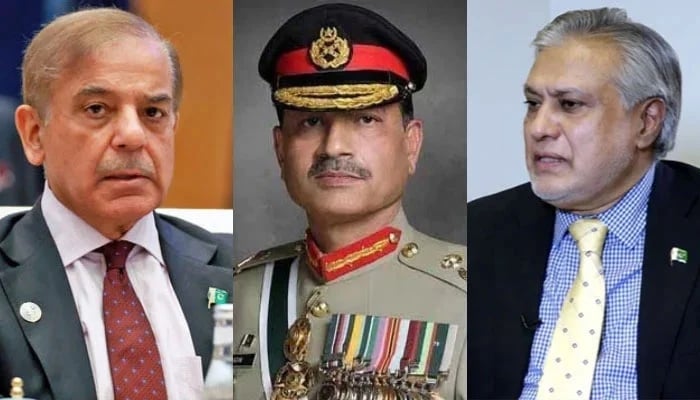 (From left to right) This collage of pictures shows Prime Minister Shehbaz Sharif, Chief of Defence Forces and Chief of Army Staff Field Marshal Asim Munir and Deputy Prime Minister Ishaq Dar. — AFP/ISPR/Radio Pakistan