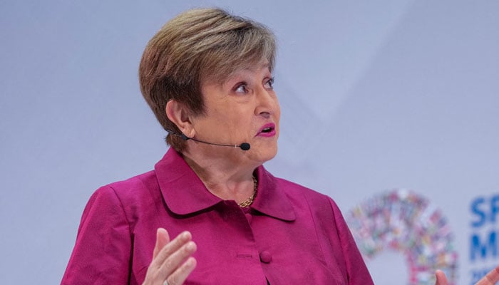 IMF Managing Director Kristalina Georgieva delivers a speech ahead of the IMF/World Banks spring meetings in Washington, DC, US, April 9, 2026. — Reuters