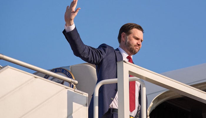 US Vice President JD Vance gestures as he boards Air Force Two, after peace talks with Iran in Islamabad, Pakistan, Sunday, April 12, 2026. — Reuters