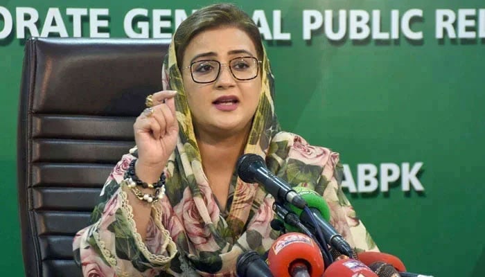 Punjab Minister for Information and Culture Azma Bokhari addresses a press conference at DGPR in Lahore on February 28, 2025. — Online