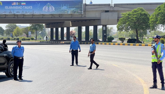 The Islamabad police personnel are on security duty in red zone in Islamabad on April 13, 2026. — Facebook@islamabadpolice