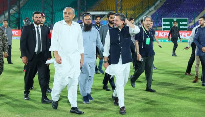Chairman Pakistan Cricket Board (PCB) Mohsin Naqvi visits the National Stadium Karachi on April 13, 2026. — Facebook/thePSL