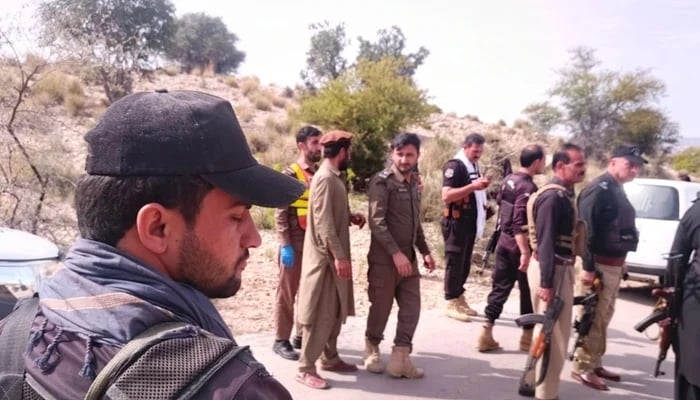 Police team is pictured near a site where a polio team was attacked in Hangu, on April 13, 2026. — Geo News