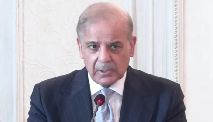 Prime Minister Shehbaz Sharif addresses a cabinet meeting in Islamabad, April 13, 2026. — Screengrab via YouTube/Geo News