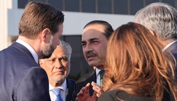 Vice President JD Vance, left, talks to Pakistans Chief of Defence Forces and Chief of Army Staff Field Marshall Asim Munir, right, and Pakistani Deputy Prime Minister and Foreign Minister Mohammad Ishaq Dar, center, before boarding Air Force Two after attending talks on Iran in Islamabad, Pakistan, Sunday, April 12, 2026.—Reuters