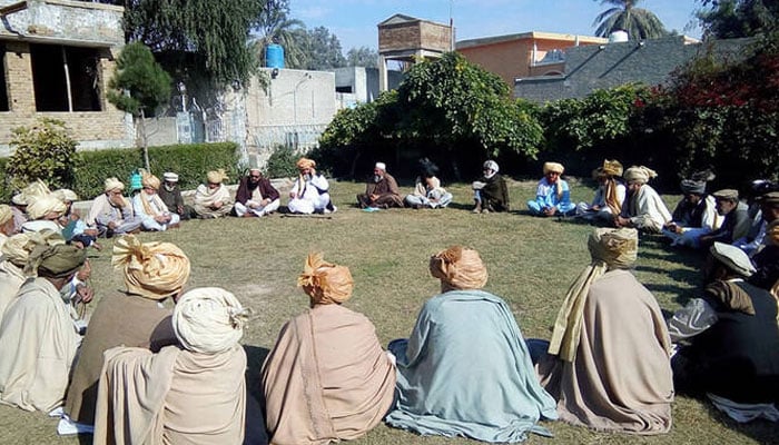 The representational image shows tribal elders in a jirga session in Tank, South Waziristan tribal district, on December 15, 2019. — Facebook@Tank Jirga/File