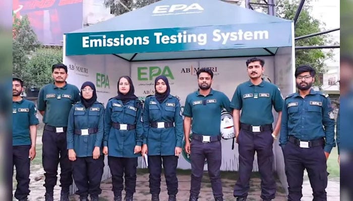 The representational image shows Punjab Environment Protection Department workers at an emission testing booth on May 29, 2025. — Screengrab via Facebook@punjabepa