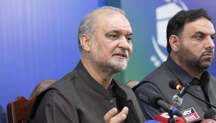 Jamaat-e-Islami Pakistan Emir Hafiz Naeemur Rehman addressing a press conference at Mansoorah  on April 14, 2026. — Facebook@HafizNaeemRehman