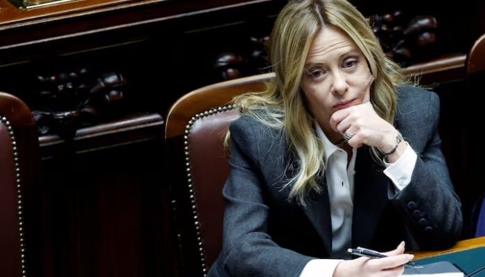 Italys Prime Minister Giorgia Meloni listens to debate at the lower house of Parliament in Rome, Italy, April 9, 2026.—Reuters