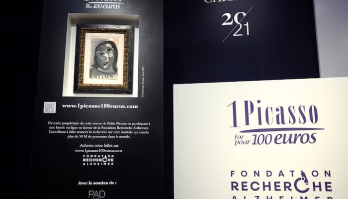 The painting Tete de femme (1941) by Spanish painter Pablo Picasso is displayed before the charity raffle official draw to announce the winner of this Picasso painting for 100 euros at Christies auction house in Paris, France, April 14, 2026.—Reuters