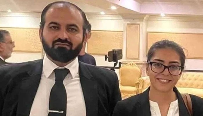 Lawyer Imaan Mazari (right) pictured alongside her husband Advocate Hadi Ali Chattha in this undated image. — X@AsadAToor/File